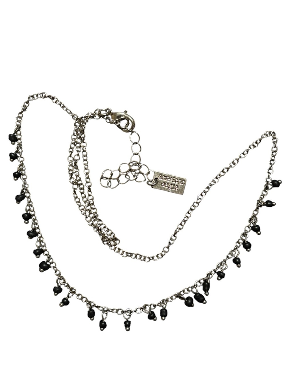 American Eagle Silver Chain Choker Necklace with Black Bead Drops